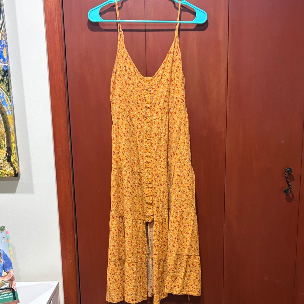 Band of Gypsies Yellow Floral Midi Button Down Dress